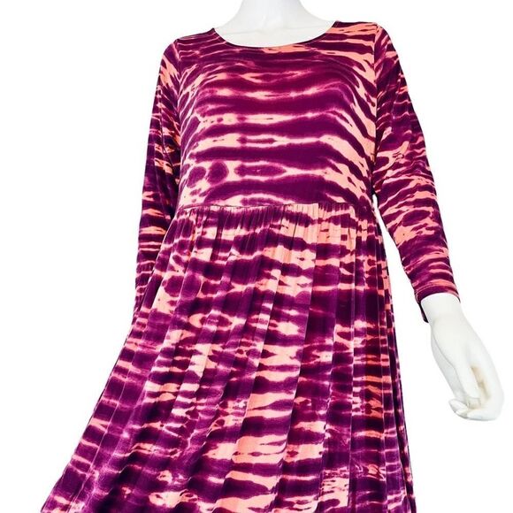 Terra & Sky Tie Dye Ripple Long Sleeve Maxi Dress - Picture 3 of 10